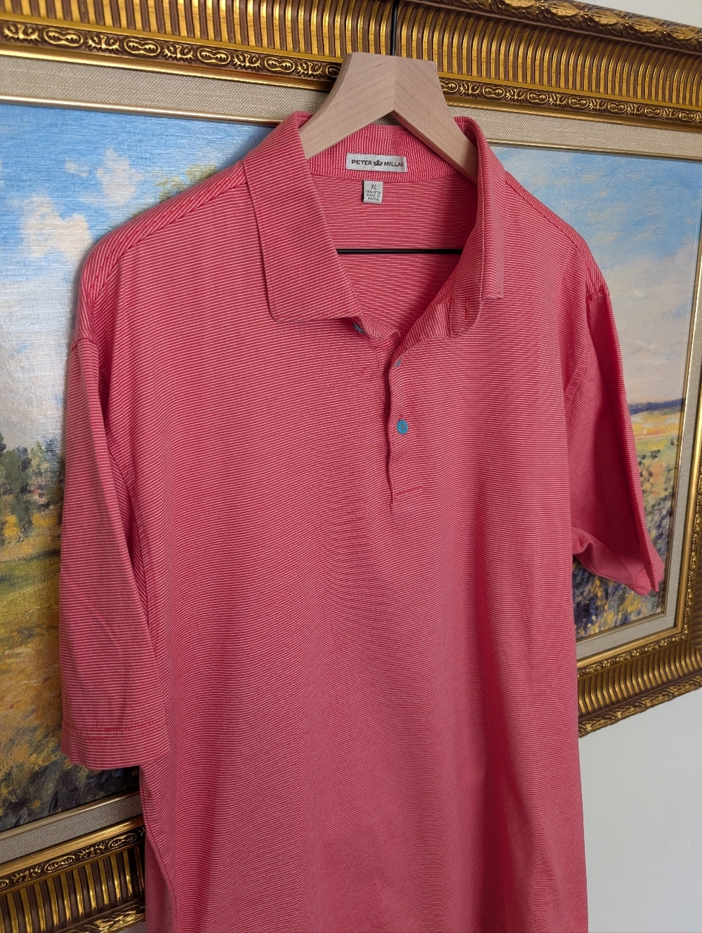 Peter Millar Coral-Red Striped Polo